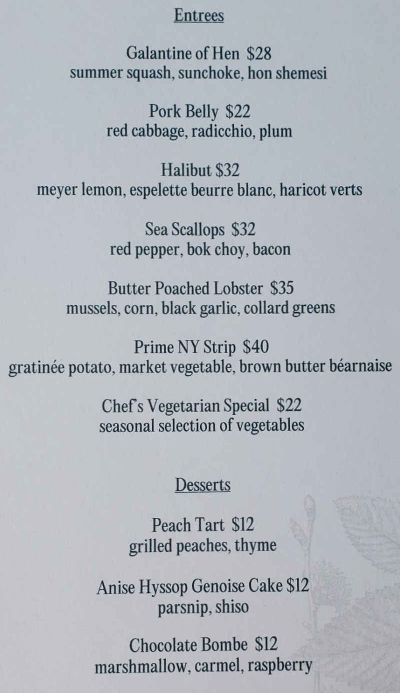 Page 3 of menu, The Elm Great Barrington, MA